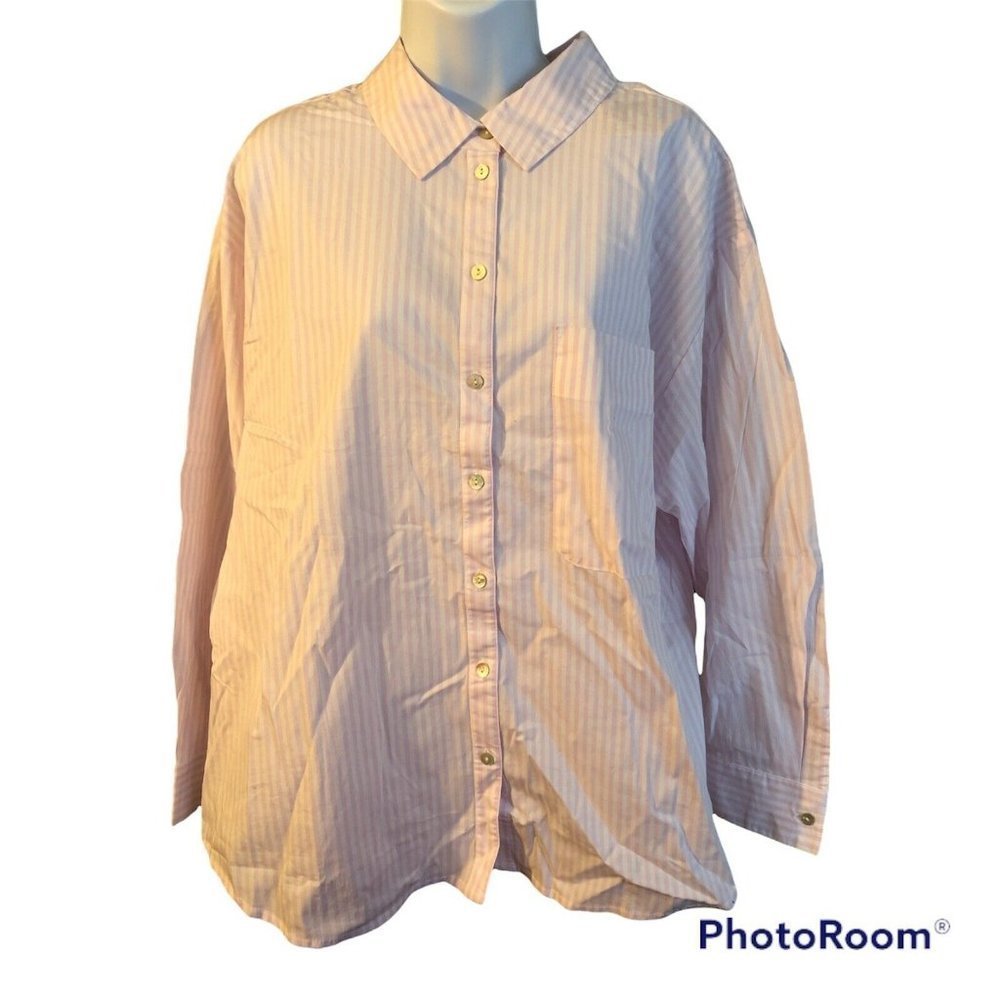 A New Day Long Sleeve loght pink striped shirt blouse 1x Womens